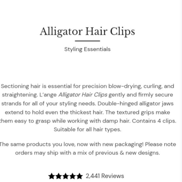 'L'ANGE' EASY-GRIP SECTIONING ALLIGATOR HAIR CLIPS SET OF 4 - Picture 9 of 13